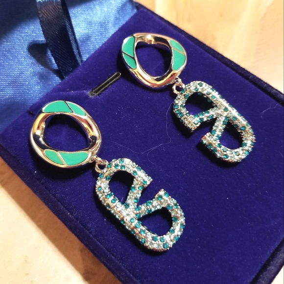 Valentino VLOGO Swarovski Crystal Dangle Earrings - Picture 2 of 8